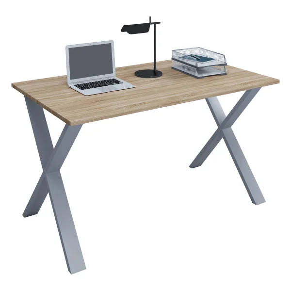 Lona Schreibtisch 140x80 cm X-Gestell Sonoma-Eiche dekor/Silberfarbig.