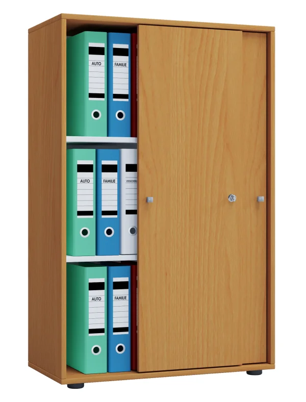 Lona XL Büroschrank mit 2 Schiebetüren und Schloss Buche dekor.