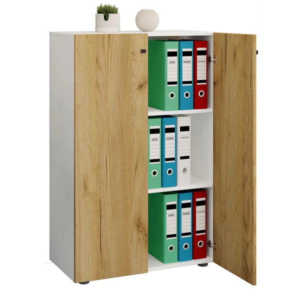 LonaXLDT Büroschrank 2 Türen weiß, Eiche dekor.