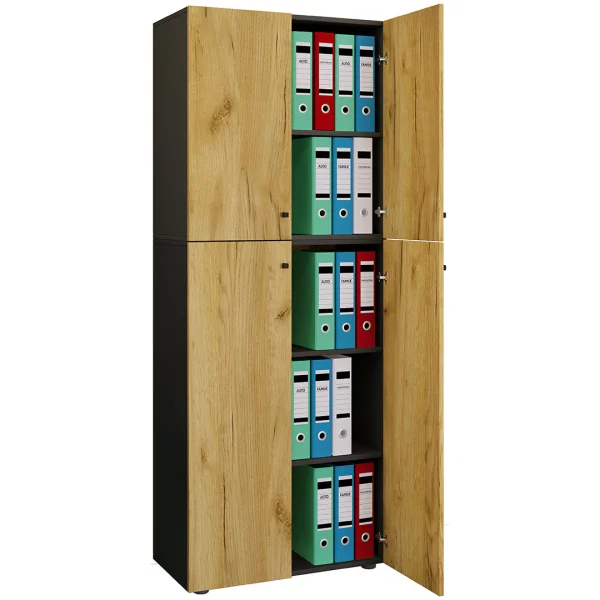LonaXXL5DT Büroschrank 4 Türen anthrazit, Eiche dekor.