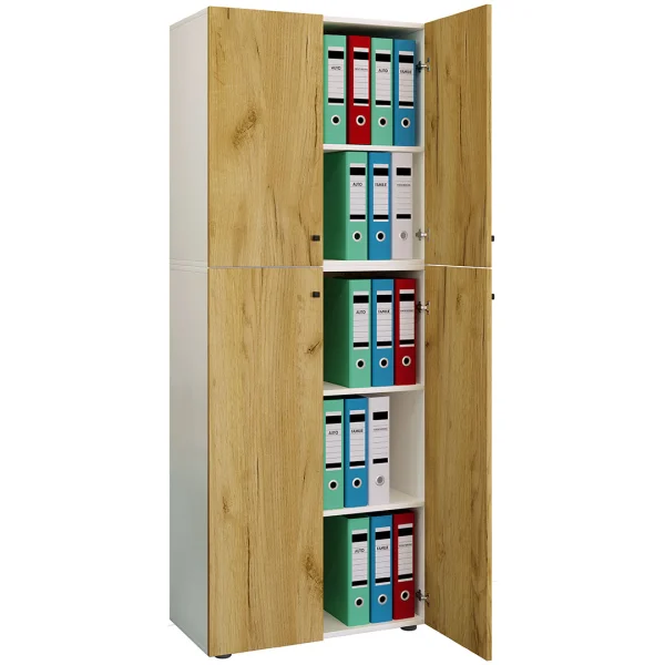 LonaXXL5DT Büroschrank 4 Türen weiß, Eiche dekor.