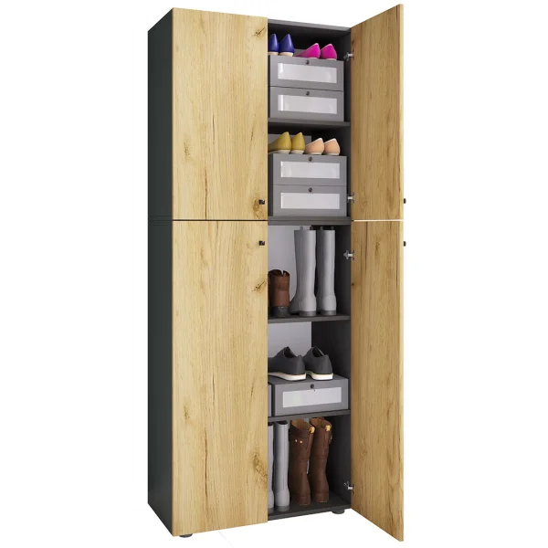 LonaXXL5DT Schuhschrank 4 Türen anthrazit, Eiche dekor.