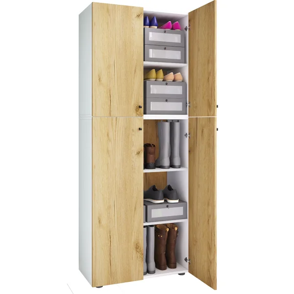 LonaXXL5DT Schuhschrank 4 Türen weiß, Eiche dekor.