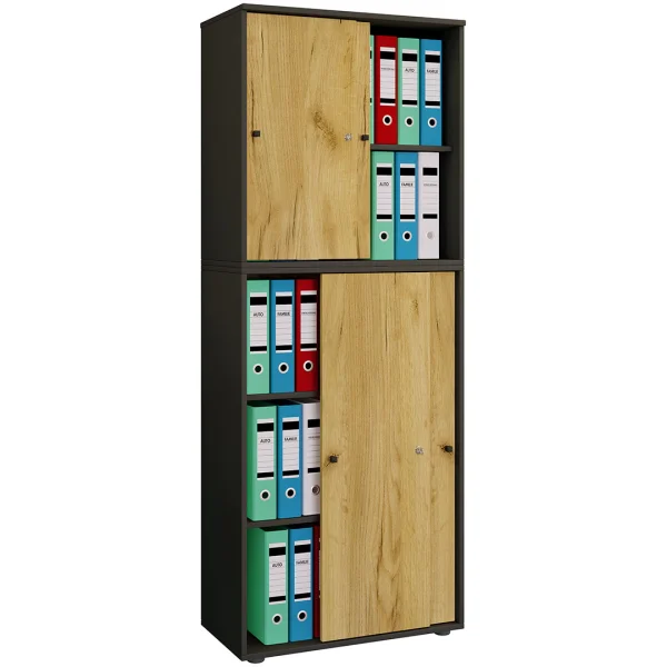 LonaXXL5ST Büroschrank 4 Türen anthrazit, Eiche dekor.