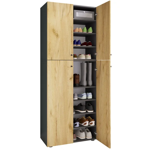 LonaXXL9DT Schuhschrank 4 Türen anthrazit, Eiche dekor.