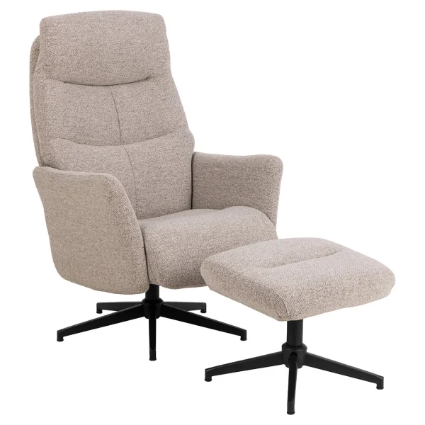 London Sessel Relaxsessel mit Fußhocker Bouclé Beige.