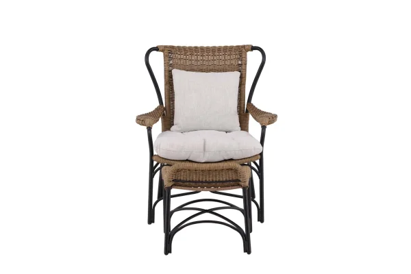 Loreto Sessel mit Gartenkissen mit Hocker schwarz.