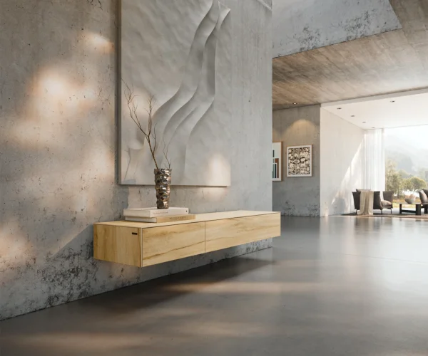 Lowboard Cuor 150 cm Keramik Laminam® Sabbia Eichefarbig 1 Klappe 1 Schubfach Schwebend