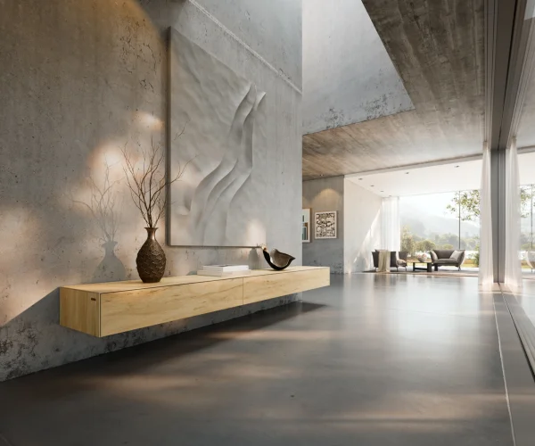 Lowboard Cuor 250 cm Keramik Laminam® Sabbia Eichefarbig 1 Klappe 1 Schubfach Schwebend