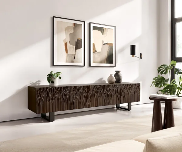 Lowboard Follia 200 cm Mango Braun 4 Türen Kufe Metall Schwarz