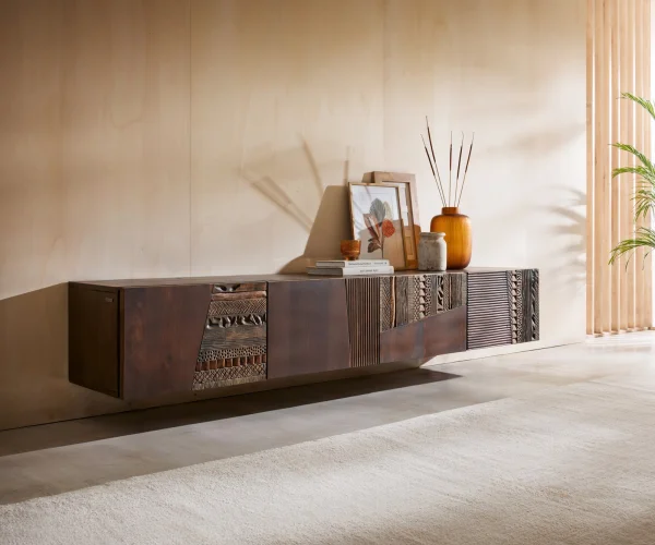 Lowboard Imara 200 cm Mango Braun 4 Türen schwebend