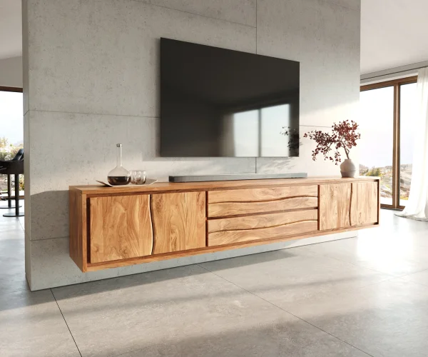Lowboard Live-Edge 300 cm Akazie Natur 4 Türen 2 Schübe schwebend