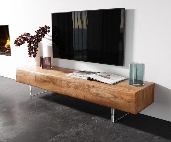 Lowboard New Live-Edge 175 cm Akazie Natur 4 Türen Acrylfuß