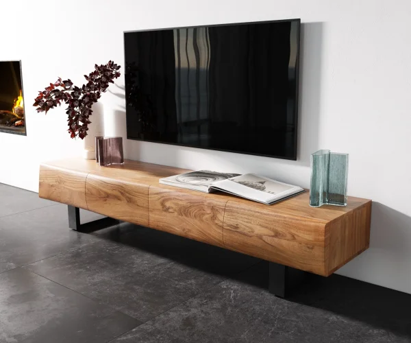 Lowboard New Live-Edge 175 cm Akazie Natur 4 Türen Kufe Metall Schwarz