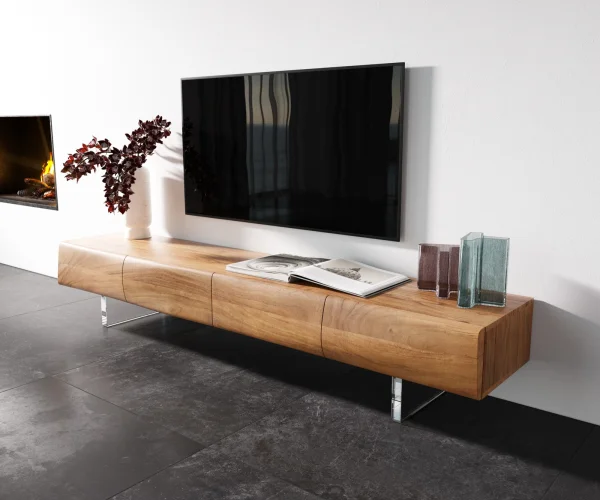 Lowboard New Live-Edge 200 cm Akazie Natur 4 Türen Acrylfuß