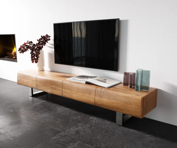 Lowboard New Live-Edge 200 cm Akazie Natur 4 Türen Kufe Edelstahl gebürstet