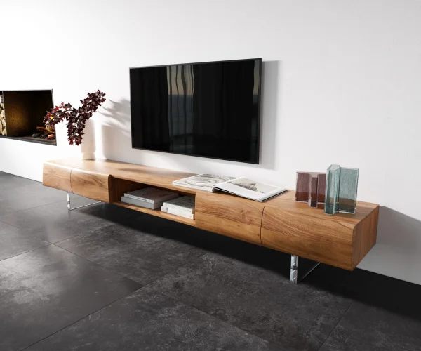 Lowboard New Live-Edge 240 cm Akazie Natur 4 Türen 1 Fach Acrylfuß