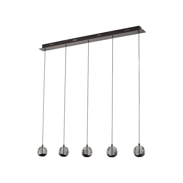 Lucande - Hayley LED-Hängelampe, 5-flg., schwarz, länglich