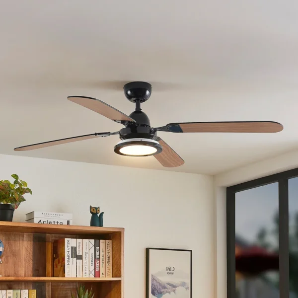 Lucande -  LED-Deckenventilator Tedric, schwarz, leise, 133 cm