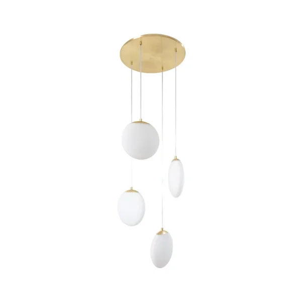 Lucande - Lunelle Hängeleuchte Ø 40 cm vierflammig messing Glas