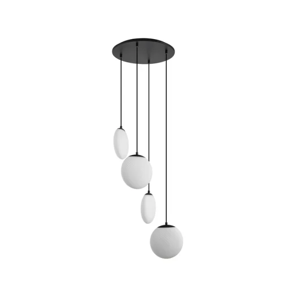 Lucande - Lunelle Hängeleuchte vierflammig Ø 40 cm schwarz Glas