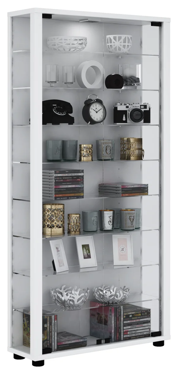 Lumo Maxi Vitrinenschrank 2 Glastüren, Glasvitrinen mit LED-Leuchten weiß.