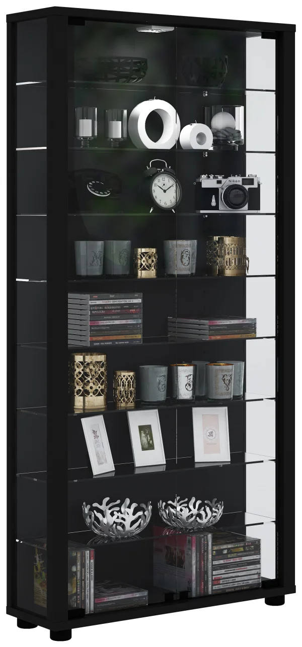 Lumo Maxi Vitrinenschrank mit LED-Licht 8 Glasböden schwarz.