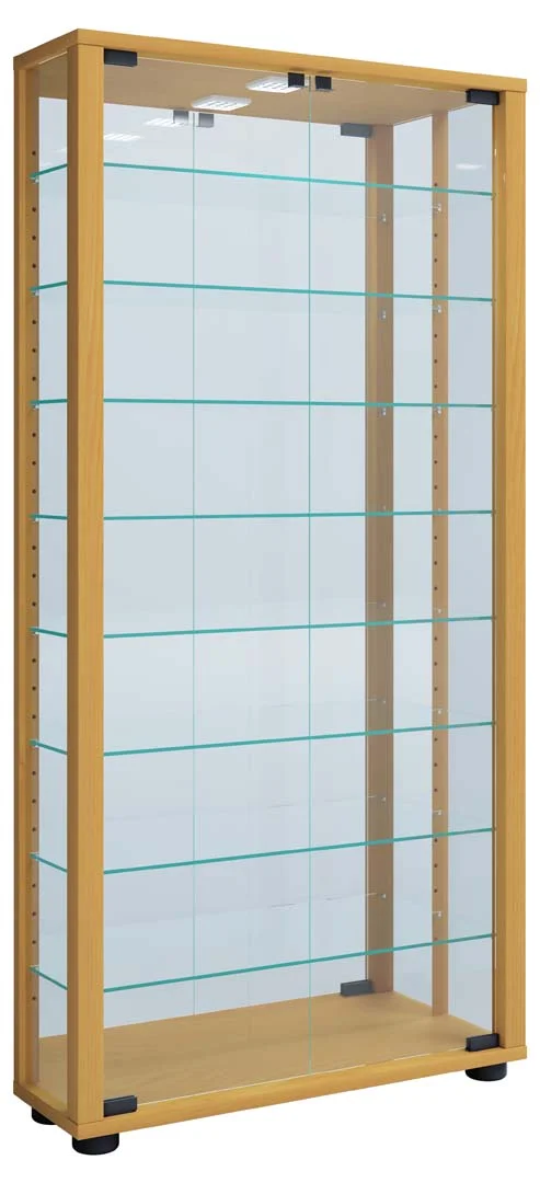 LumoMaxi Vitrinenschrank mit Spiegel 2 Glastüren Buche dekor.