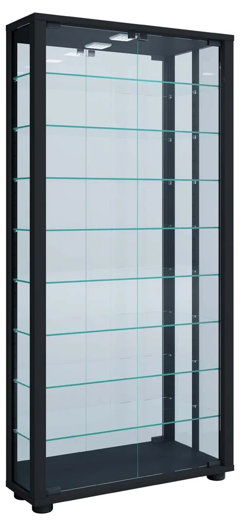 LumoMaxi Vitrinenschrank mit Spiegel 2 Glastüren schwarz.