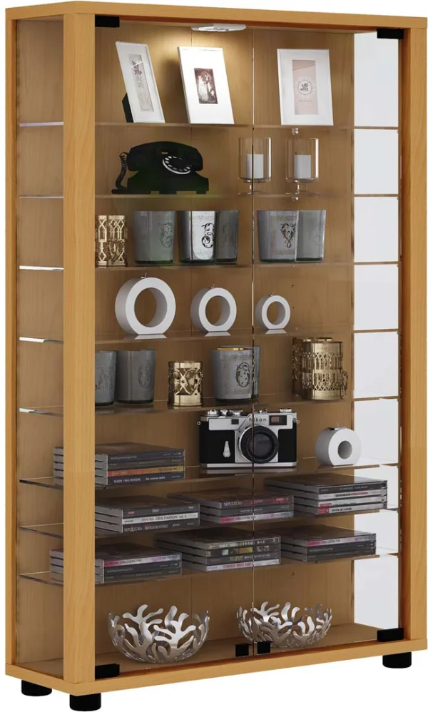 LumoMini Vitrinenschrank 2 Glastüren Buche dekor.