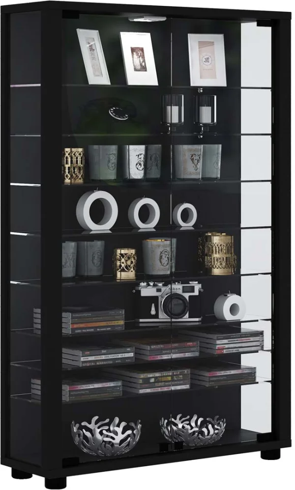 LumoMini Vitrinenschrank 2 Glastüren schwarz.