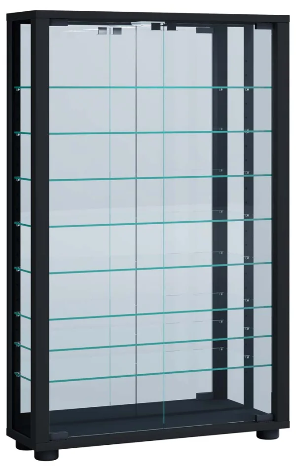 LumoMini Vitrinenschrank mit Spiegel 2 Glastüren schwarz.