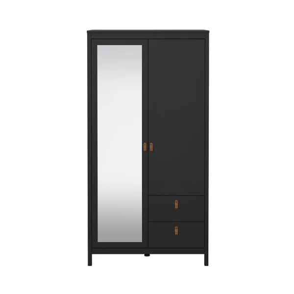 Madrid Kleiderschrank 199x103x59cm, 1 Tür, 1 Spiegeltür, 2 Schubladen matt schwarz.