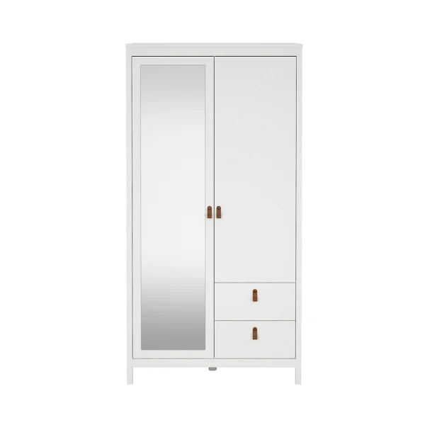 Madrid Kleiderschrank 199x103x59cm, 1 Tür, 1 Spiegeltür, 2 Schubladen weiß.
