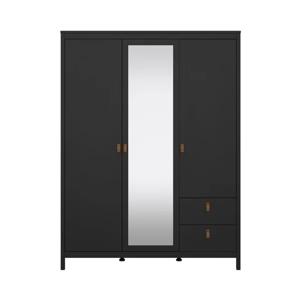 Madrid Kleiderschrank 199x150x59cm, 2 Türen, 1 Spiegeltür, 2 Schubladen matt schwarz.