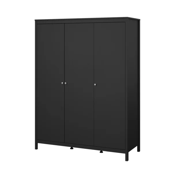 Madrid Kleiderschrank 3 Türen schwarz matt.