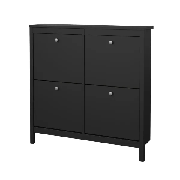 Madrid Schuhschrank 4 Klaptüren schwarz matt.