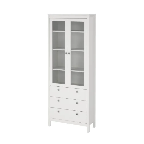 Madrid Vitrinenschrank 2 Glastüren 3 Schubladen weiß.