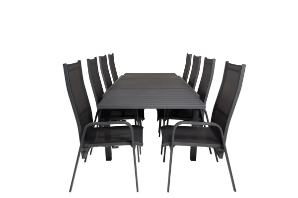 Marbella Gartenset Tisch 100x160/240cm und 8 Stühle Copacabana schwarz.