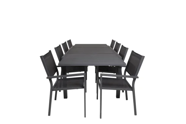 Marbella Gartenset Tisch 160x100cm, 8 Stühle Copacabana, schwarz,schwarz.