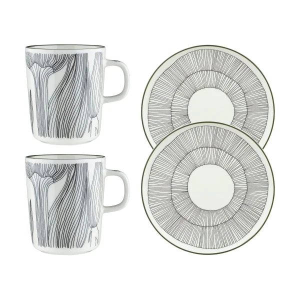 Marimekko Kukat Puhkeavat Frühstücksset 4 Teile White-forest green-black