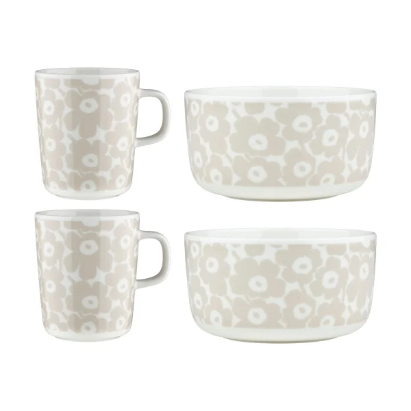 Marimekko Pikkuinen Unikko Frühstücksset im 4-teiligen Set White-straw