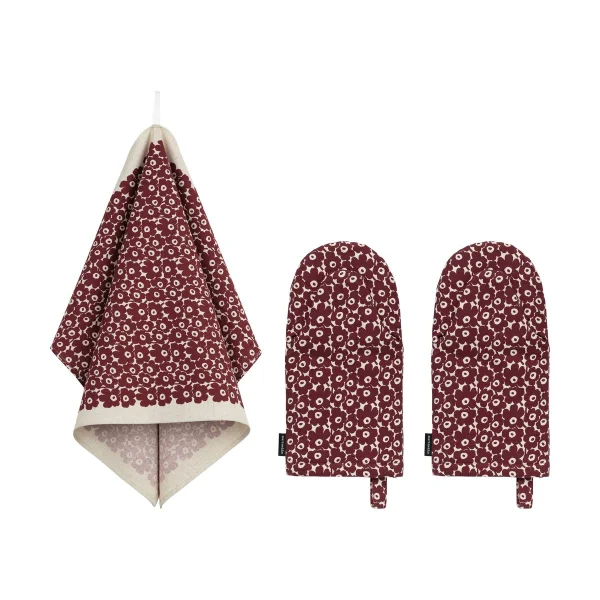 Marimekko Pikkuinen Unikko köksset im 3-teilig Linen-burgundy
