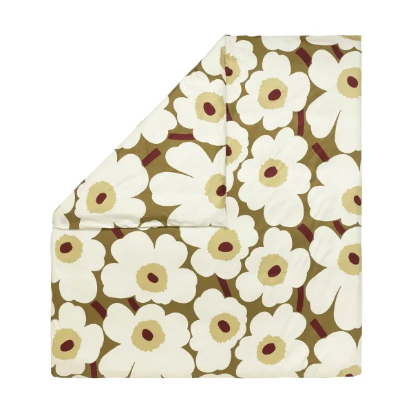 Marimekko Unikko Bettbezug Satin 240x220 cm Green umber-cream
