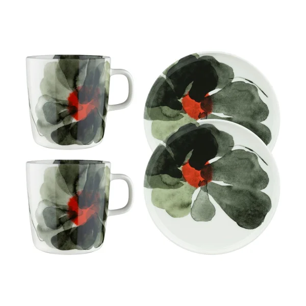 Marimekko Valssi Frühstücksset 4-teilig White-forest green-tomato red