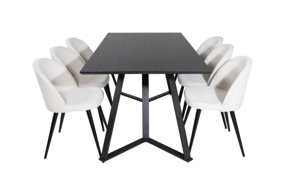 MarinaBLBL Essgruppe Esstisch schwarz und 6 Velvet Esszimmerstühle Samt beige, schwarz.