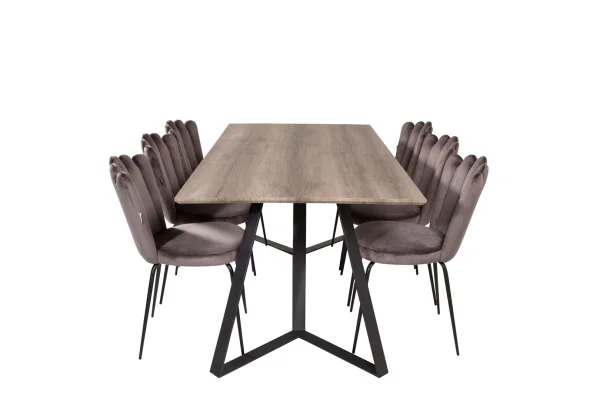 MarinaGRBL Essgruppe Esstisch El Holz dekor grau und 6 Limhamn Esszimmerstühle Velour grau.