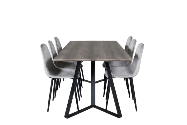 MarinaGRBL Essgruppe Esstisch El Holz dekor grau und 6 Polar Diamond Esszimmerstühle Velour grau.