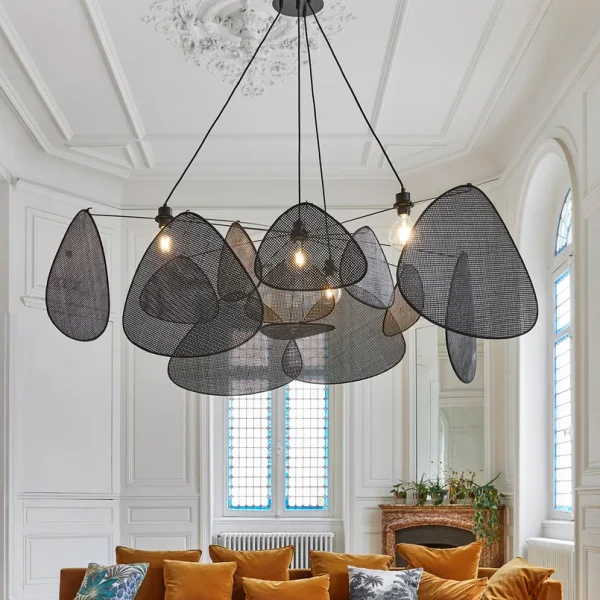 MARKET SET - Hängelampe Screen XXL, 90 cm, schwarz, Rattan