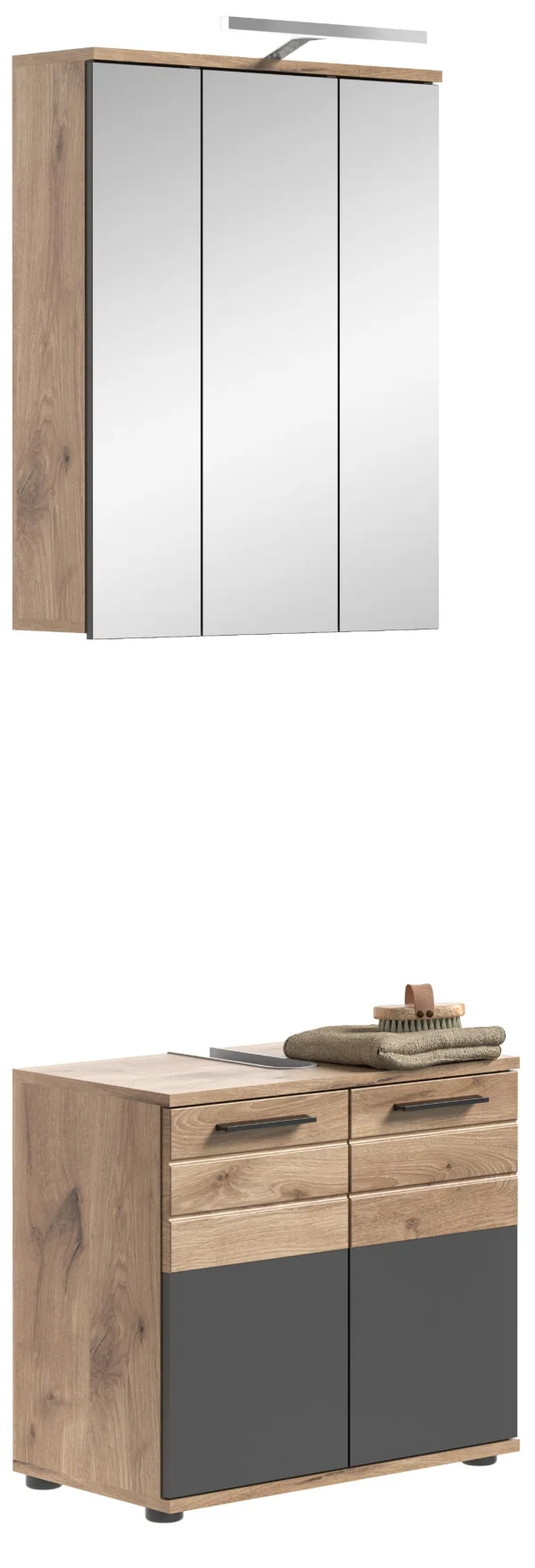 Mason Badmöbelset M5 Inkl. Beleuchtung Grau, Eiche Dekor.